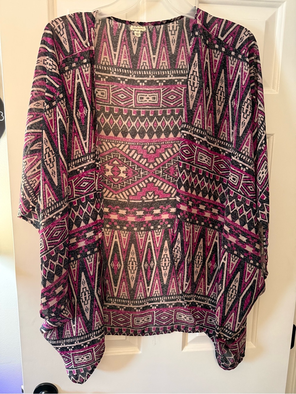 Eyeshadow Aztec Print Open-Front Kimono - Pink Black Cream